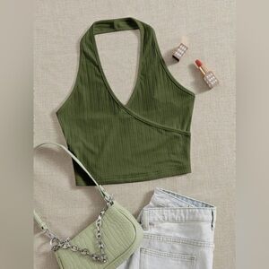 Olive green halter crop top